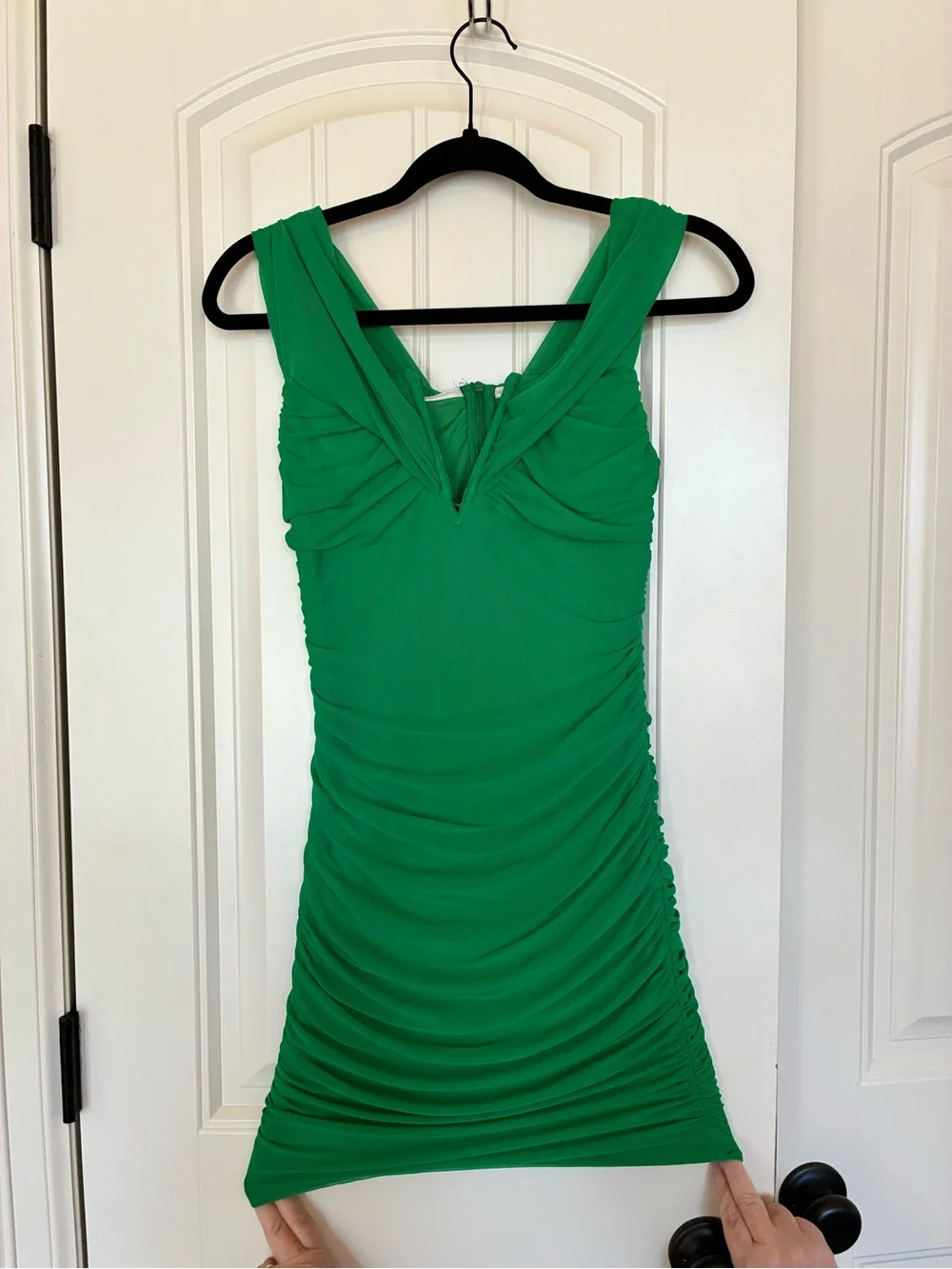 Sleeveless Green Ruched V-Neck Mini Dress